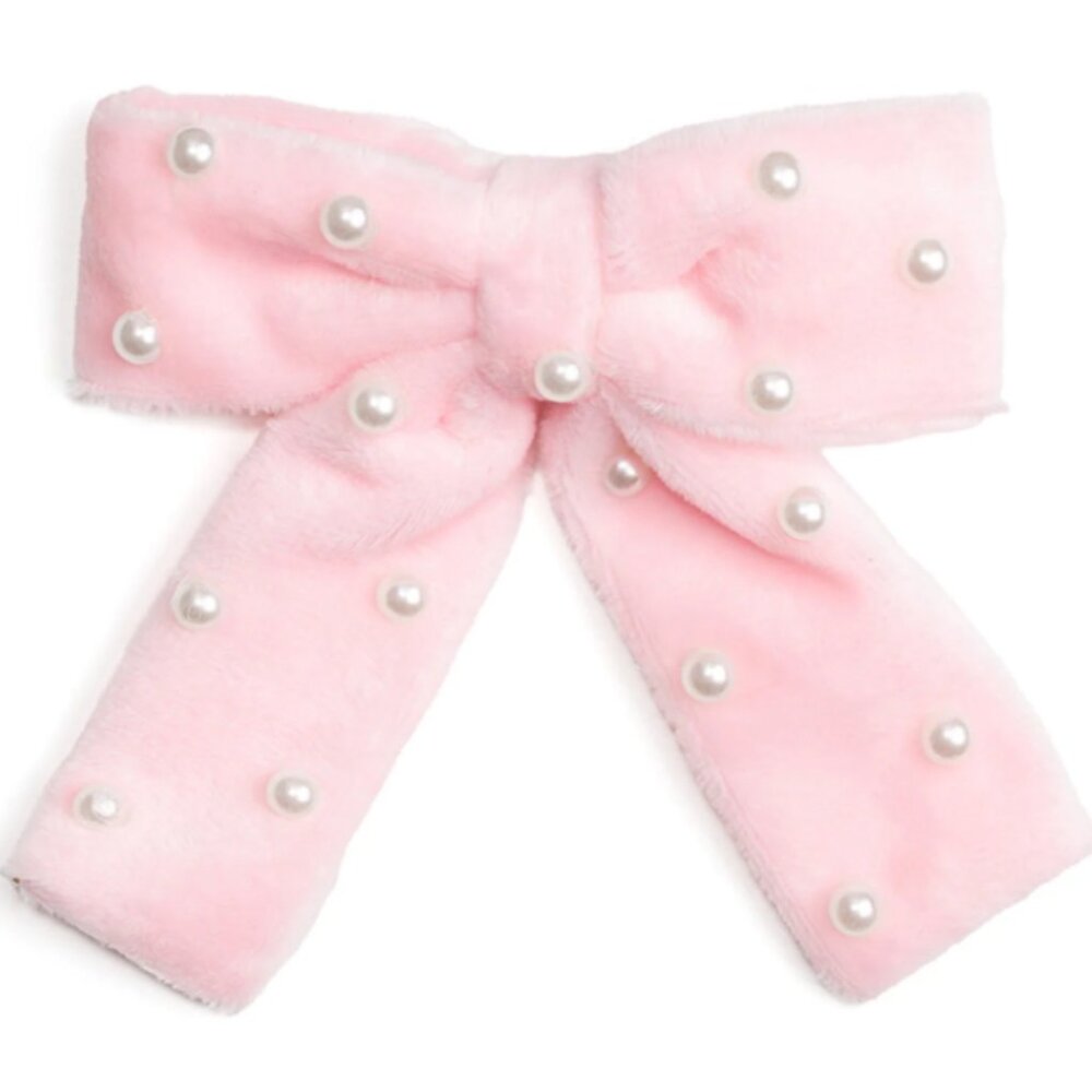 Pink Velvet Pearl Bow Clip - Sweet Wink